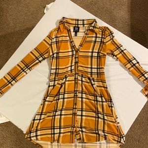 Plaid Mid Thigh Button Up Dress